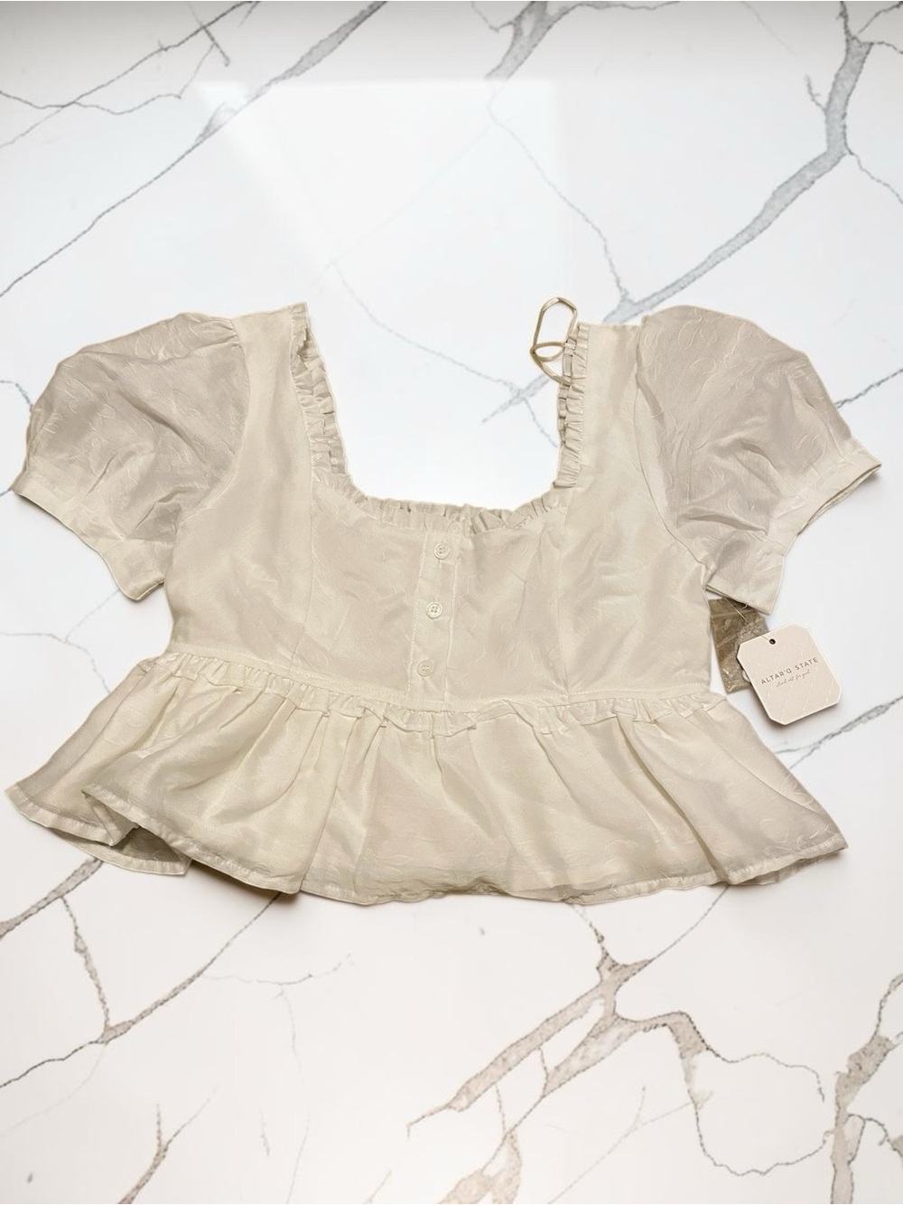 Altar'd State Light Cream Square-Neck Peplum Blouse